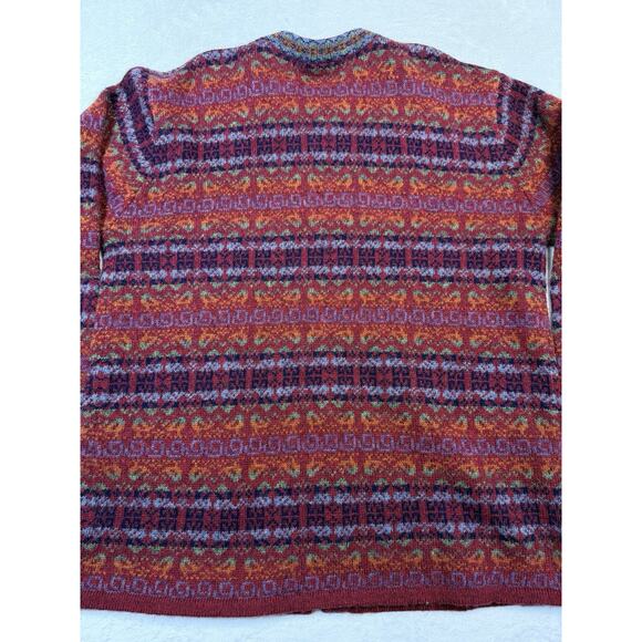 NORTHERN ISLE Vintage Fair Isle Cardigan Sweater Deep Plum Metal Clasps 1X Wool - Picture 9 of 13